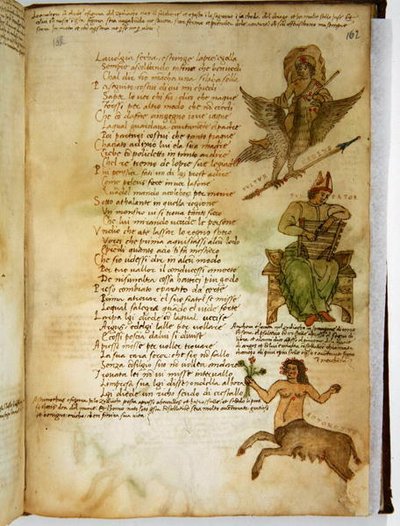 Ms Ital 483 P.4.7 f.162r 星座、Fazio degli Uberti (vellum) の「Dittamondo」より 作： Italian School