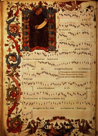 メッドさん パル。 S. Maria degli Angeli (vellum) のフィレンツェ修道院で制作された Squarcialupi Codex からの歴史的なイニシャルを含む 87 ページの楽譜 作： Italian School