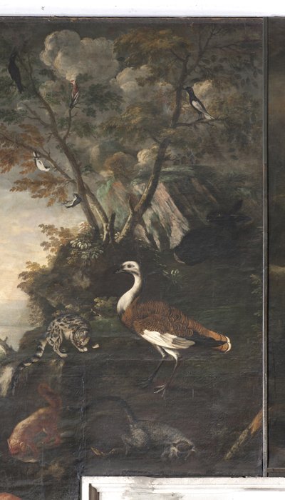 オルフェウスの神話：猫、野ウサギ、鳥 作： Italian School
