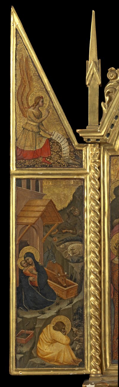 受胎告知の天使とのキリスト降誕-上（左パネル）、c.1330-70（パネル上のテンペラ） 作： Italian School