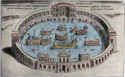 ローマの円形劇場で行われた海戦「ナウマチア」。 作： Italian School