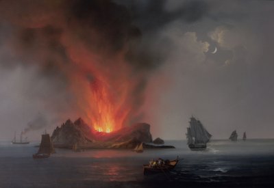 1831年にシチリア島周辺の海から噴火した新しい火山 作： Italian School