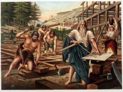 箱舟を作るノエとその家族（建設計画を見るノエ）「Aurea Bibbia classica: storia della rivelazione divina nell