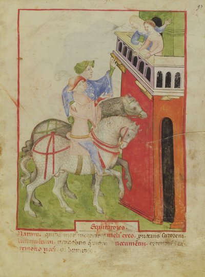 Nouy Acq Lat 1673 f.93乗馬、Tacuinum健康、c.1390-1400 作： Italian School