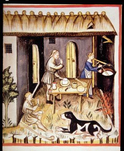 2644 fol.62r健康なTacuinumからのフレッシュホワイトチーズの準備 作： Italian School