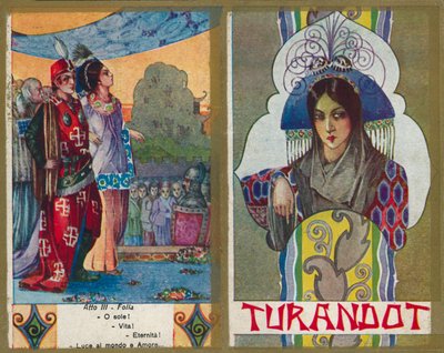 プッチーニのオペラ「トゥーランドット」の挿絵の1セット（カラーリトグラフ） 作： Italian School