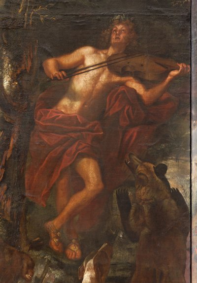 音楽で動物を魅了するオルペフ、オルフェウスの神話 作： Italian School