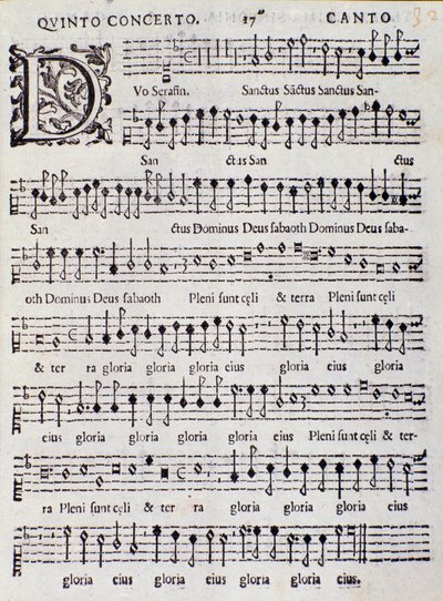 AdrianoBanchieriによる「FrenchSongs」のConcerto5の楽譜のページ 作： Italian School