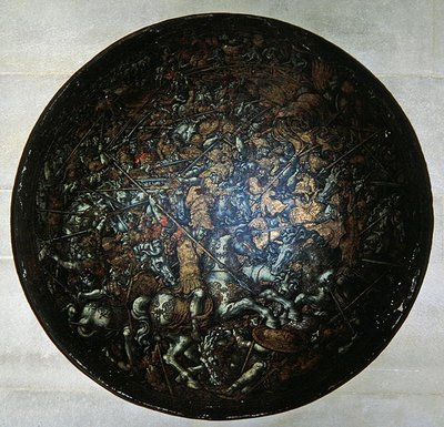 ローマ時代のシーンを描いたページェントシールド（塗装済み木材） 作： Italian School