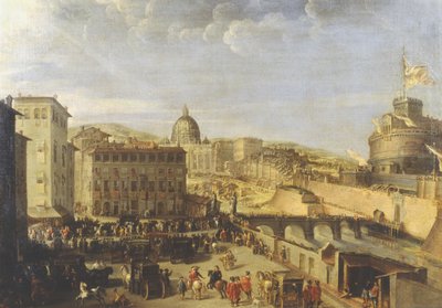 サンタンジェロ橋での教皇行列 作： Italian School