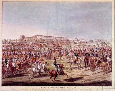 イタリア王国騎兵隊のパレード。19世紀初頭の版画 作： Italian School