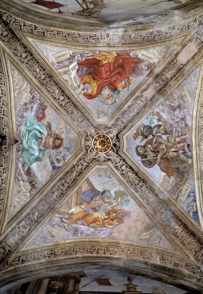 祖先のアダム、アブラハム、ヤコブ、ノア。14世紀、フレスコ画 作： Italian School