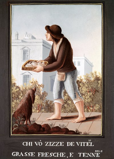 Petites Metiers Neapolitans: le vendant de mamelles de cow - （古い商売：牛の乳房売り） 19世紀の水彩画 - Museo Nazionale di San Martino ナポリ 作： Italian School