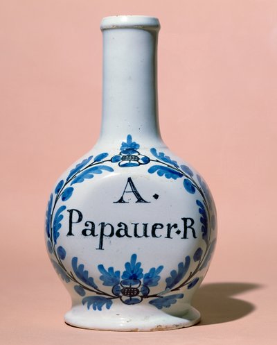 アヘン剤A. Papauer R.、c.1700（セラミック）用の薬瓶 作： Italian School