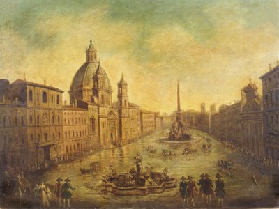 ナヴォーナ広場に浸水 作： Italian School