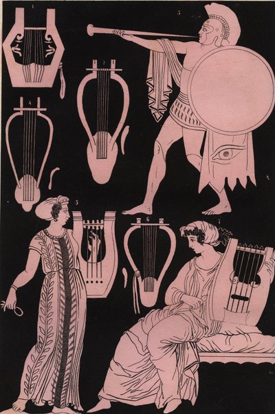 古代ギリシャのパイプや竪琴などの楽器 - 古代ギリシャの楽器 - 「Usi e Costumi di Tutti i Popoli dell