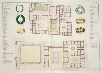 クエスト家と牧神の家のプラン、ポンペイ、プレート25A、国の歴史のパートI（アクアチント）のクラス5 作： Italian School