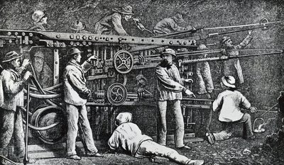 ジョバンニ・バッティスタ・ピアッティが考案し、ジェルマーノ・ソメイエ（1815-1871）が完成させた空気圧式削岩機、彫刻 イタリア 作： Italian School