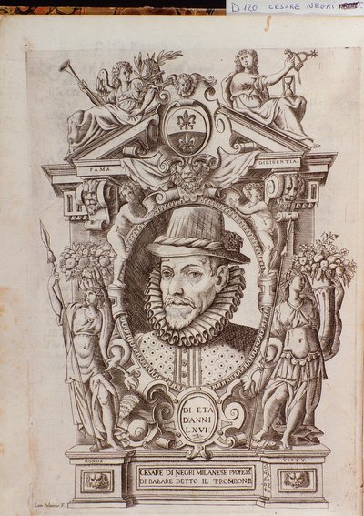 イタリアのダンサー、Il Trombone (1536-1604) と呼ばれる Cesare Black の肖像 作： Italian School