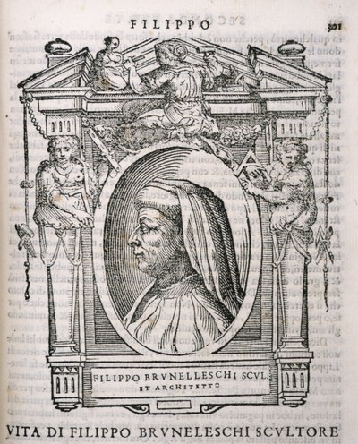1550年に出版されたVasaris Lives of the Artistsのフィリッポブルネレスキ（1377-1446）の肖像 作： Italian School