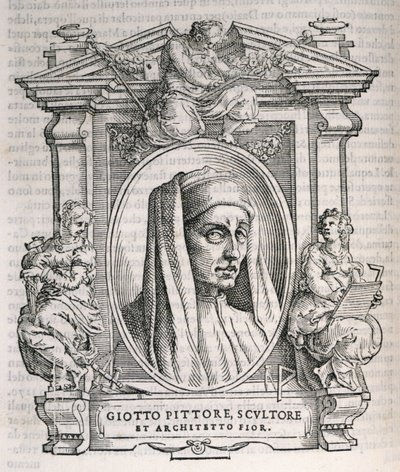 1550年に出版されたVasaris Lives of the Artistsのジョットディボンドーネの肖像（c.1267-1337） 作： Italian School