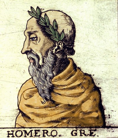 ホメロス（紀元前9世紀）の肖像。ウルバノ・モンテのアトラスからの1560年のエングレーヴィング 作： Italian School
