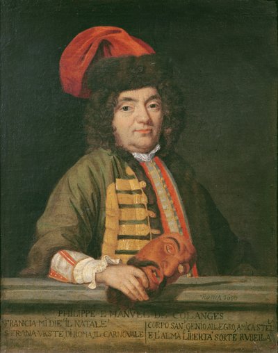 カーニバルの衣装を着たフィリップエマニュエルデクーランジュの肖像画、1690年 作： Italian School