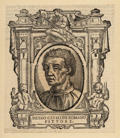 中世末期のイタリア人画家・モザイクデザイナー、ピエトロ・カヴァリーニの肖像 作： Italian School