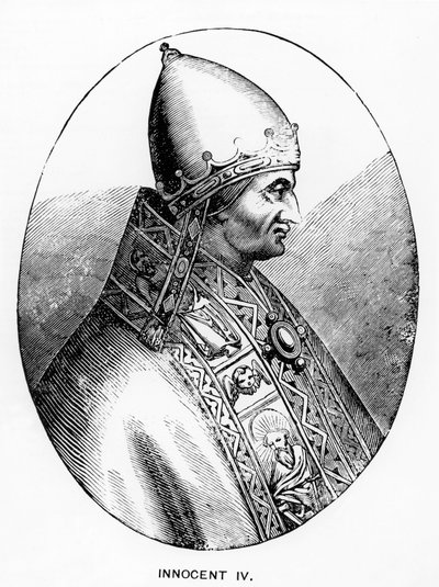 1878年にポールラクロワによって書かれ彫刻された中世およびルネサンスの科学と文学からの教皇イノセント4世（d.1254）の肖像画のイラスト 作： Italian School