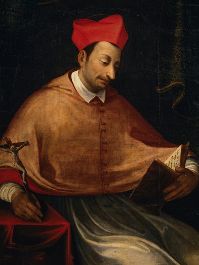 イタリアの大司教兼枢機卿、聖チャールズ・ボッロメオ（1538-1584）の肖像、匿名による絵画、イタリア、ピエモンテ州アローナのサン・カルロ教会 作： Italian School