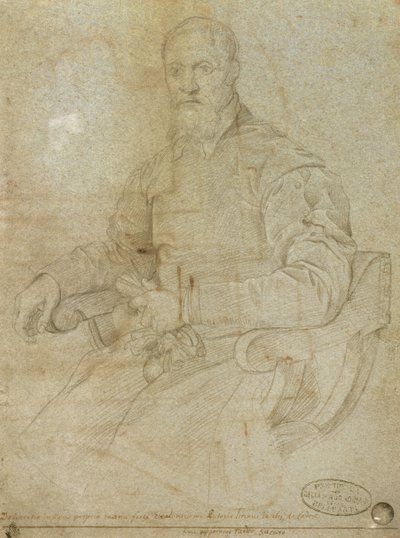 ティツィアーノ（ティツィアーノヴェチェッリオ）の肖像（c.1485-1576）ローマの学校（紙に木炭） 作： Italian School