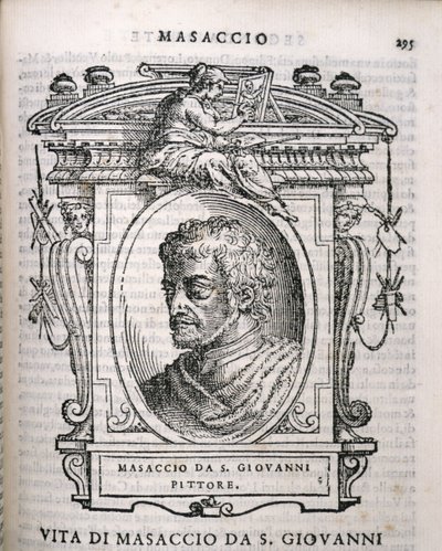 1550年に出版されたアーティストのVasaris LivesのTomaso Masaccio（1401-28）の肖像 作： Italian School