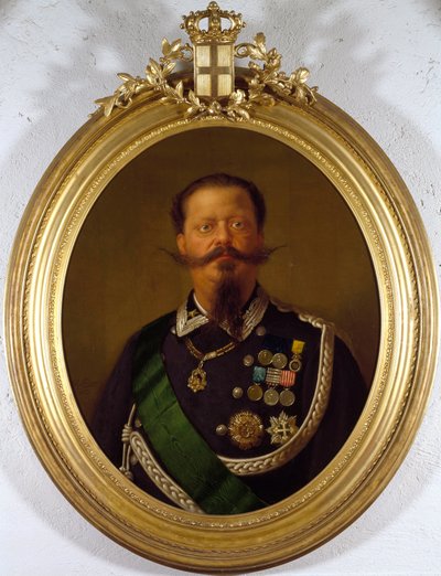 イタリア国王ヴィットリオ・エマヌエーレ2世（ヴィクトル・エマヌエル）の肖像（1820年～1870年） 匿名の絵画。19世紀 個人蔵 - イタリア国王の肖像 ヴィットリオ・エマヌエル2世（ヴィットリオ・エマヌエル2世）（1820-1870）。無名の絵画 作： Italian School