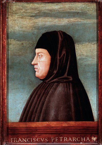 詩人のフランチェスコ・ペトラルカ・ディット・ペトラルカ（1304-1374）ベネチアの学校の絵画の肖像画。 15世紀ローマ、ガレリアボルゲーゼ 作： Italian School