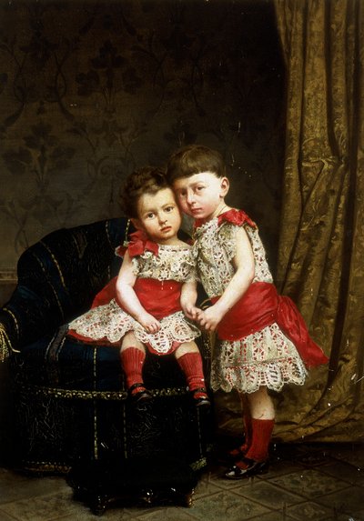 ドリアの家からの2人の子供の肖像画 作： Italian School