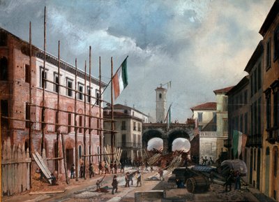1848年の革命、ミラノの5日間：3月19日のポルタ・ヌオーヴァのアーチの防衛（絵画 作： Italian School
