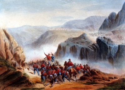 リソルジメント：ジュゼッペ・ガリバルディ（1807-1882）の部隊、サウザンドと2つのシチリア王国の軍隊との間で行われたシチリア島のカラタフィミの戦い 作： Italian School