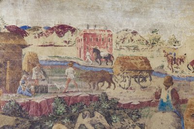 川と田舎の生活、ボルソ・デステの宮廷の生活シーン、月の館、下部、1468～70年頃（フレスコ画） 作： Italian School