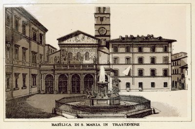 ローマ：サンタ・マリア・イン・トラステヴェレ聖堂(リトグラフ) 作： Italian School