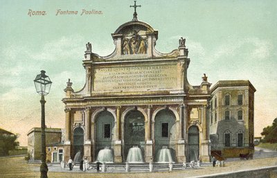イタリア、ローマ、フォンタナ・パオリーナ（カラーリトグラフ） 作： Italian School