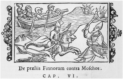 ロシア人とフィンランド人の戦いのイラストオラウスマグナス（1490-1558）による北部の説明、1555年にローマで出版 作： Italian School