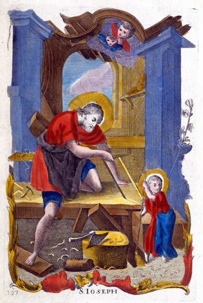 大工に扮した聖ヨセフとイエス、イタリアのイメージ 作： Italian School