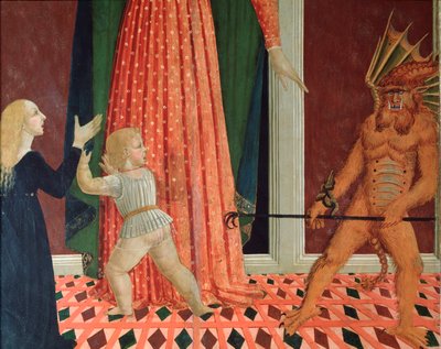 サンタ マリア デル ソッコルソまたはキリスト教徒のメアリー ヘルプ 悪魔のディテール (悪魔のディテール) 15 世紀のフィレンツェ派の絵画 フィレンツェのキエーザ ディ サント スピリト 作： Italian School