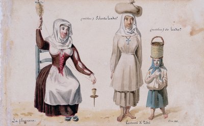 ティッシのサルデーニャ人の衣装、プリントms.257、コミノッティ・コレクション 作： Italian School