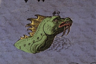 海の怪物：ウミヘビの表現。アトラス・オブ・ウルバノ・モンテの地図の詳細 作： Italian School