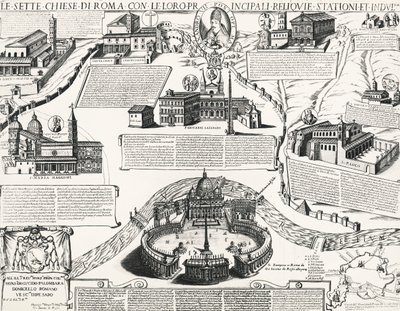 ローマの7つの教会、アレクサンダー7世（ローマ教皇1655-1667年）の肖像付き、イタリア 作： Italian School