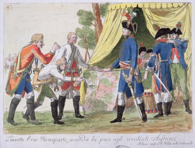 1797年にフランス（ボナパルトが代表）とオーストリア（コベンゼルが代表）の間でカンポフォルミオ条約を締結 作： Italian School