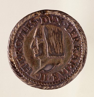 フェラーラ（Ferrara）の銀貨（テストーネ）：エルコーレ1世デステ公爵（ヘラクレス1世デステ）の時代（1471-1505）。Diam 3 cm ローマ、イタリア国立博物館 作： Italian School