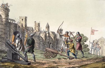 15世紀の兵士と大砲、国の歴史（アクアチント）のプレート16 作： Italian School