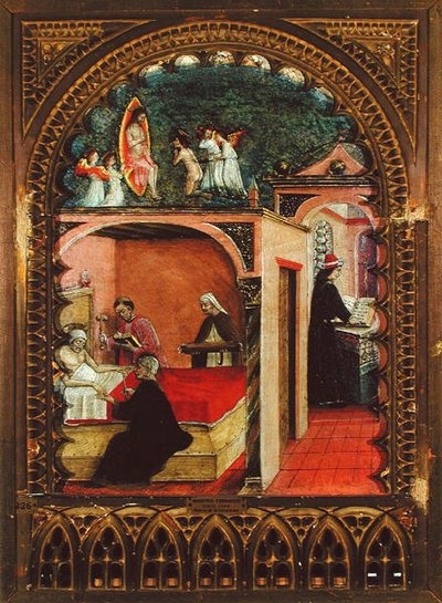 独房の聖ジェロームと聖ジェロームの夢、1450年頃（パネルに油彩） 作： Italian School